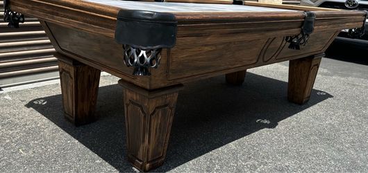 8FT Pool Table - Delivery/Setup, any color felt & accessory kit included - New Stain Finish - New Leather Pockets - 3pc slate