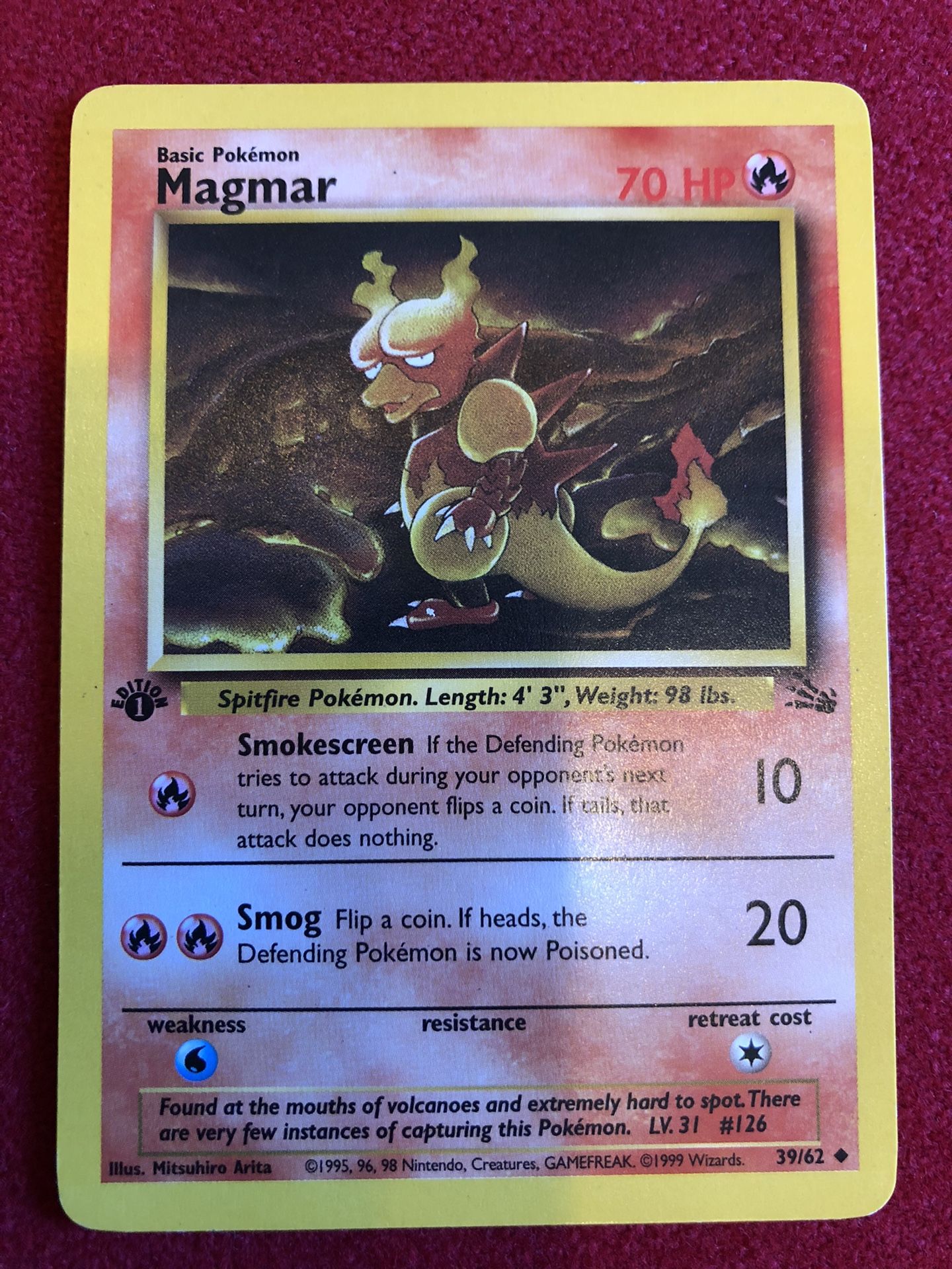 Pokémon Magmar First Edition Fossil 39/62 1999 Near Mint