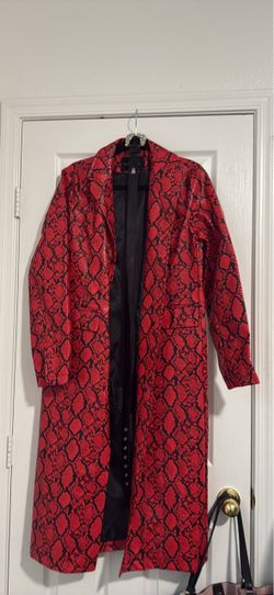 Red Snake Print Long Coat