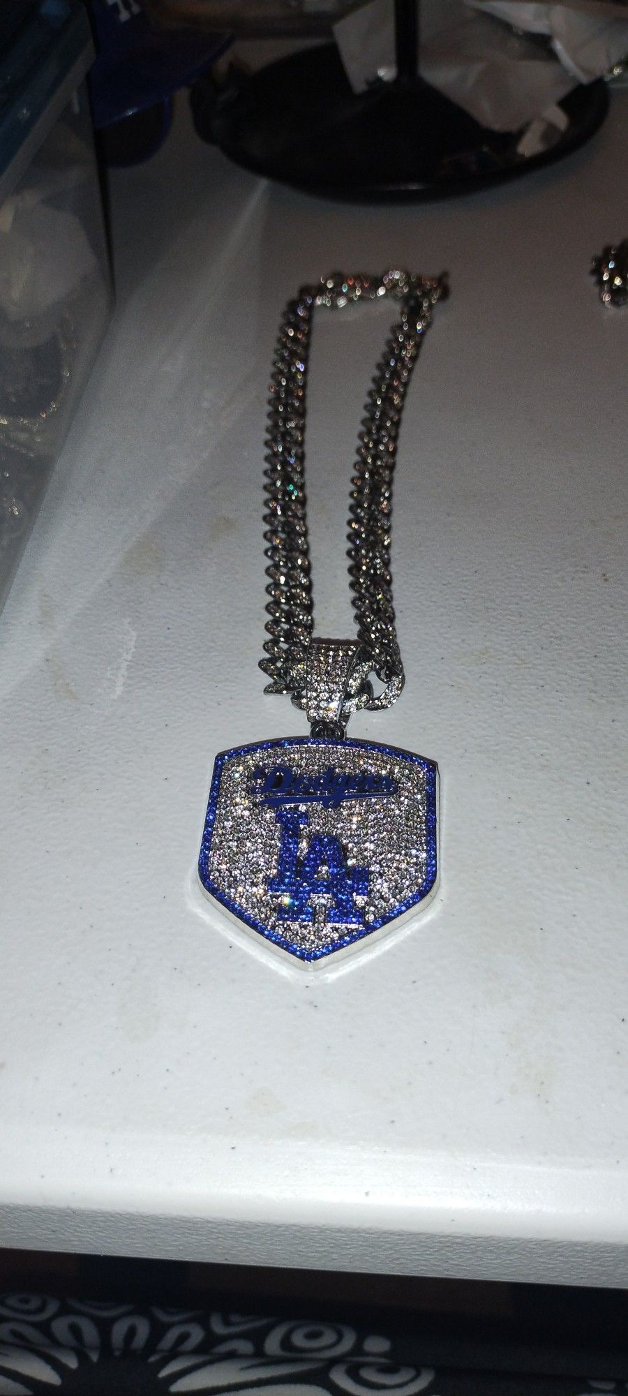 Iced out Dodgers Chain With Pendent 20 Inch Or 24 Inch Chain. $15 Dollars