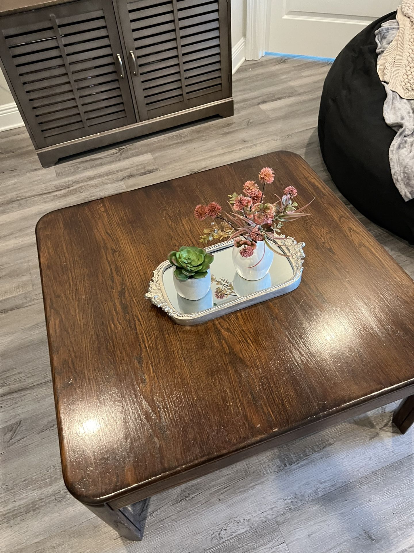 Solid Wood Square Coffee Table – Dark Finish