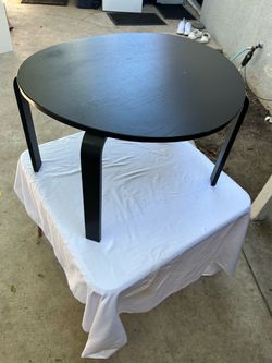 Round Black Wood Side Table