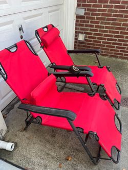 Set of 2 Adjustable 2-in-1 Folding Chaise Lounge Веасн Chair - Versatile Tanning Recliner with Removable Pillow for Indoor & Outdoor Use, Red