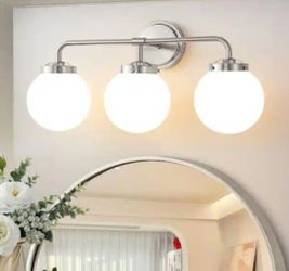 Deyidn 22.5 in. 3-Light Nickel Bathroom Vanity Light with Opal Glass Shades, Bulb not Included