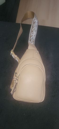 Beige Leather Sling Crossbody Bag