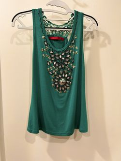 Embellished Blue Green Lace Back sz L Tank Top