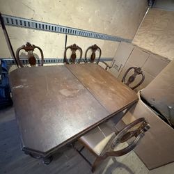 Antique Dining Set — Table + 5 Chairs (Restoration Project)