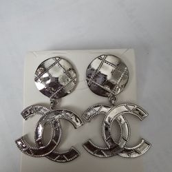 Earrings Silvertone LARGE 2 INCH Fashion Jewelry 