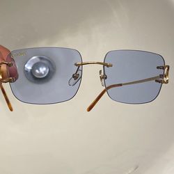 Cartier Sunglasses Gold Blue Lenses