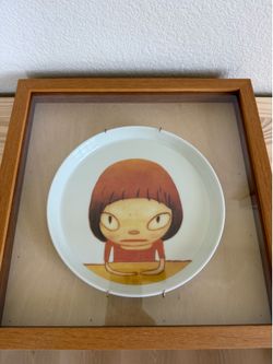 Yoshitomo Nara Decorative Plate (Made in Japan) – Custom Solid Teak Frame Included