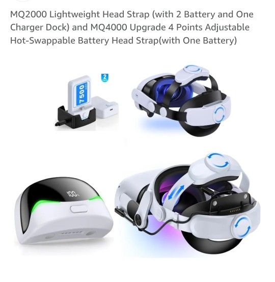 New MQ2000 Lightweight Head Strap (with 2 Battery and One
Charger Dock) and MQ4000 Upgrade 4 Points Adjustable
Hot-Swappable Battery Head Strap