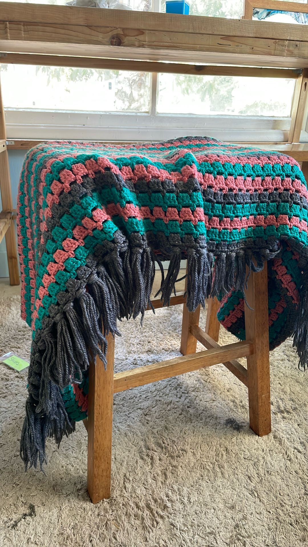 Hand Knit Afghan, Fun Colors