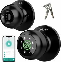 GHome Smart Fingerprint Door Lock, 4 in 1 Smart Fingerprint Door Knob with Keypad, App Control, Auto Lock, Biometric Door Knob with Lock for Bedroom, 