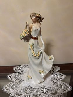 Turtle King Porcelain Lady Figurine with Flower Basket