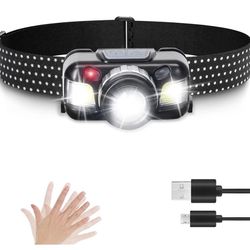 Laufary Headlamp Rechargeable, Middle Lamp 20 Gears Rotating Zoom, 4 Modes, with 2 Side Super Bright LED Lights and Adjustable Headband Waterproof Des