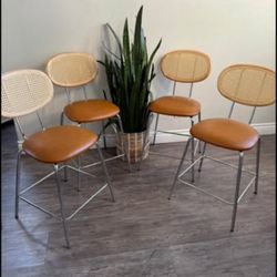 24"Tall Metal Frame Rattan Counter Height Bar Stools (set of 4)