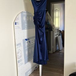 Dark Blue Slick Dress With Leg Slit With Laced Floral Scarf 