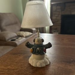 Vintage Yankee Candle Crazy Mountain Snowman Tealight Candle Holder with a frosted glass shade
