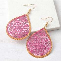 Plunder "Mollie" pink and orange teardrop filigree dangle earrings