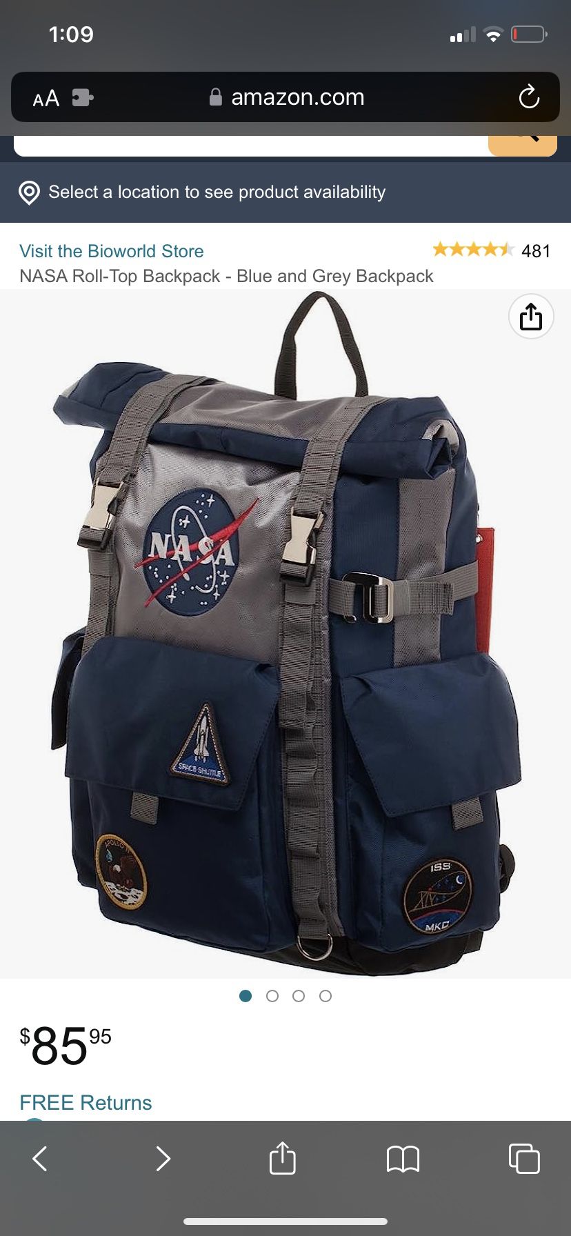 NWT NASA Rolltop Backpack , Bookbag NASA Patches, Buzz Aldrin Foundation