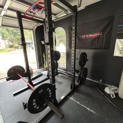Squat Rack, Bumper Plates, Barbell