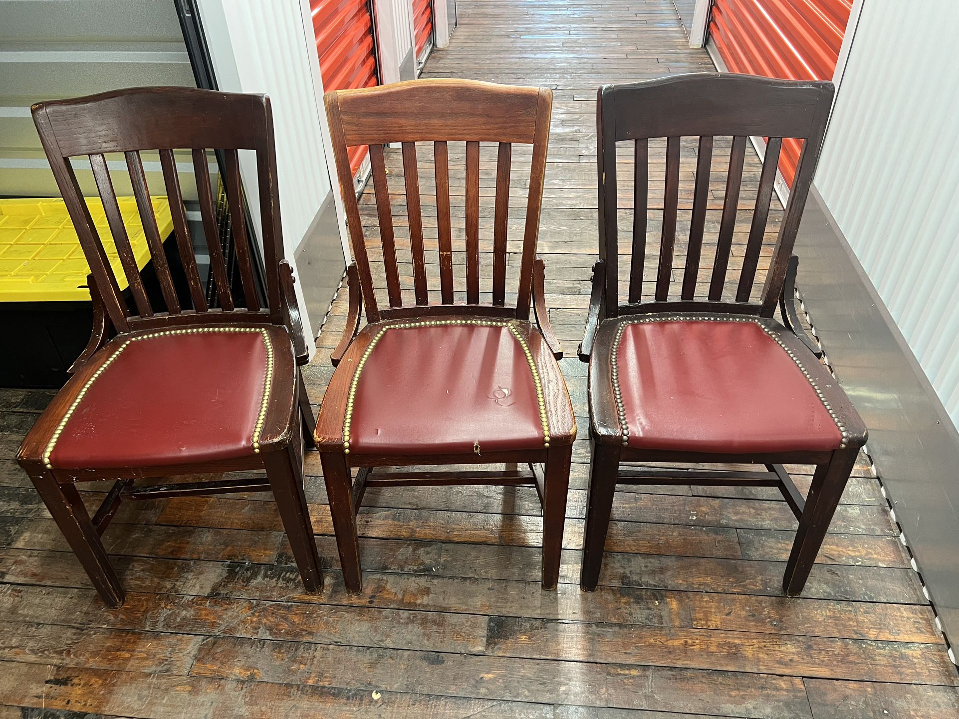 Three Vintage Very Sturdy Wooden Chairs 