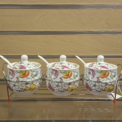 Porcelain Condiment set & Meta Stand - $12.99 ( NEW ) Kitchenware Dinnerware