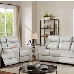 Brand New Light Grey Power Reclining Sofa & Loveseat 