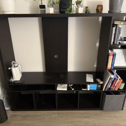 TV Stand with Storage And Bookshelf! Wood With Black Finish!!