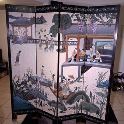 Vintage Chinoiserie Lacquer Four-Panel Room Divider