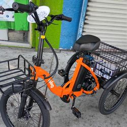 Qlife Electric Tricycle for Adults, Peak 750W Brushless Motor Folding Trike Ebike, Step-Thru 3 Wheel Electric Bicycle, Up to 50 MilesOrange