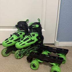 ROLLER DERBY GREEN WIRE KIDS' QUAD COMBO SKATES - YOUTH 3-6 - BLACK/GREEN