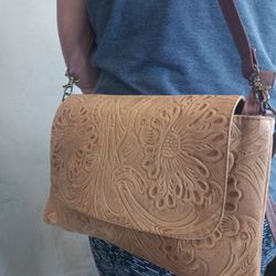 Hand Tooled Leather Brown Purse