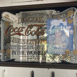 COCA COLA Vintage Large 40” x 28” Bar / Restaurant Mirror 5 Cents Luxurious Woman  There are a few of these for sale on line but none of them are this