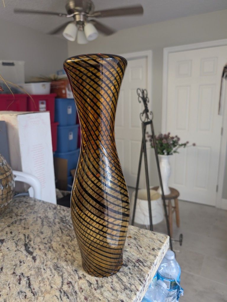 Amber And Black Vase. 18 Inches