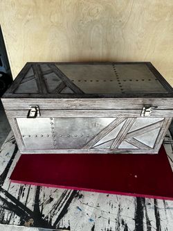 Rustic Industrial Wood and Metal Storage Trunk