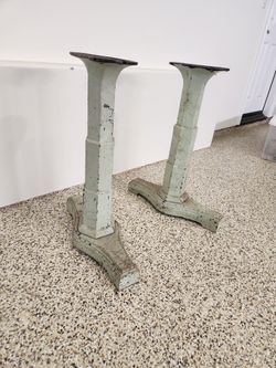 Vintage Industrial Table Legs Cast Iron Base Distressed Pair