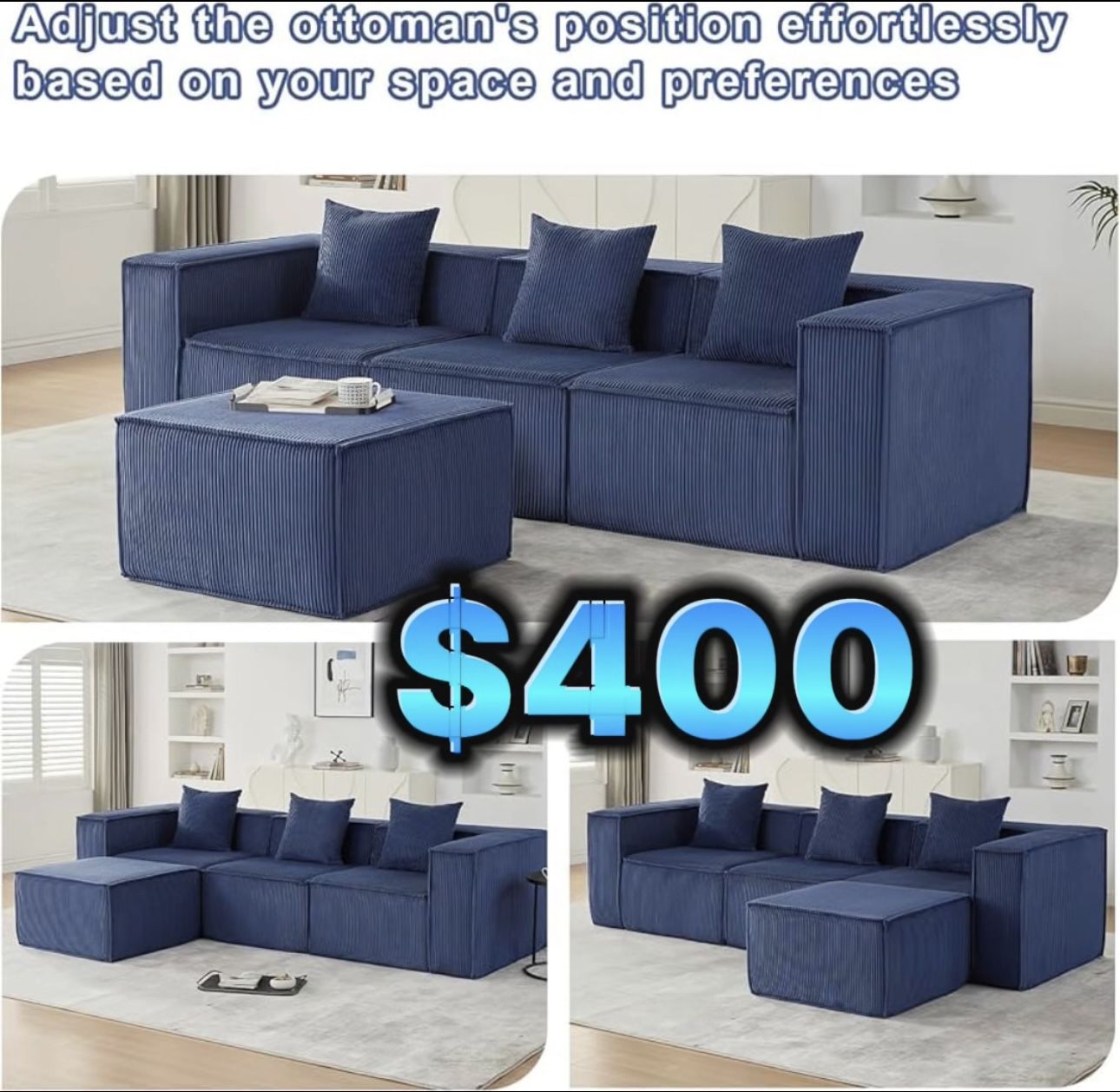 Couch Modular Sofa Brand New Sealed Blue Color Corduroy Fabric Delivery Extra Cost 🚛🚛🚛