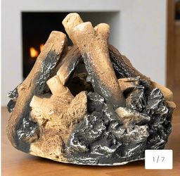 Barton Bonfire Logs Decorative Realistic Flame Large Ceramic Firepit Fireplace