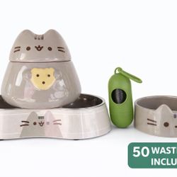Original Pusheen Pet Bundle – Bowls, Treat Jar & Waste Bags (50)