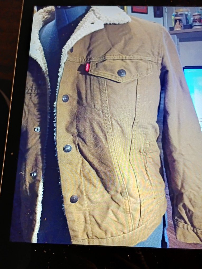 LEVI & STRAUSS  CANVAS  TYPE LII SHERPA TRUCKER JACKET- B ROWN