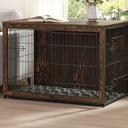 NEW Dog Crate Furniture W/ Cushion, Furniture Dog Crate, Wooden Dog Crate End Table W/ Tray !