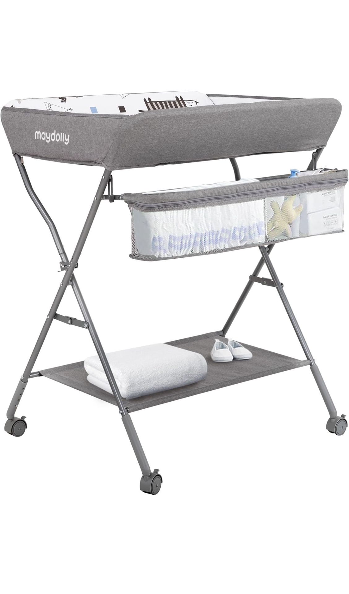 Maydolly Baby Changing Table w/ Wheels - Light Grey