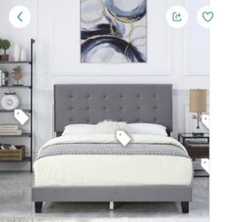 Upholstered Grey Velvet Full Size Platform Bed Frame