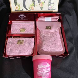 Juicy Couture Cellie Gift Set 3-pc. Wallet+ PINK Rose water Body Scrub 