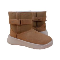 UGG CLASSIC S ECO SUEDE SNOW BOOTS MENS 8 WOOL STRAP SHERPA WOOL CHESTNUT NEW!