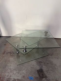 Modern Artistic Rotating Glass Coffee Table – Multi-Tier Swivel Design – 44" × 48"