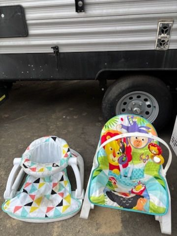 Ingenuity 3-in-1 Baby Bouncer Seat, Fisherprice Portable Infant Floor Seat, & New Pampers size 2
