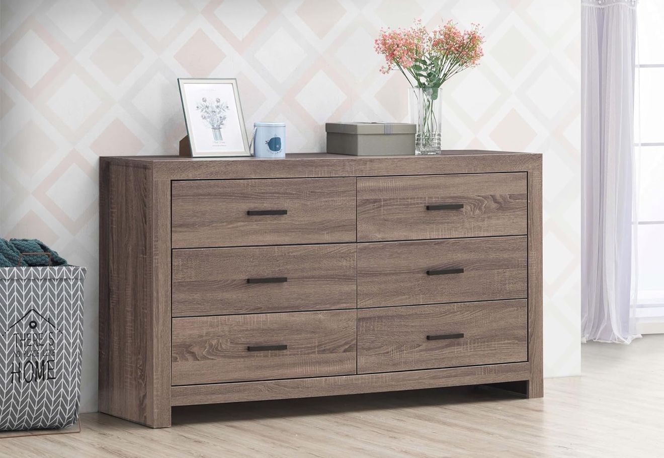 Coaster Home Furnishings Brantford Farmhouse 59-inch 6-Drawer Bedroom Dresser Clothing Storage Cabinet Wide Chest of Drawers Organizer Unit Barrel Oak
