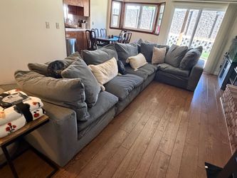 Gray Fabric Sectional Sofa with Pillows